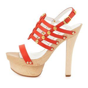 New Versace Studded Leather Gold Logo Sandals Size 39 9